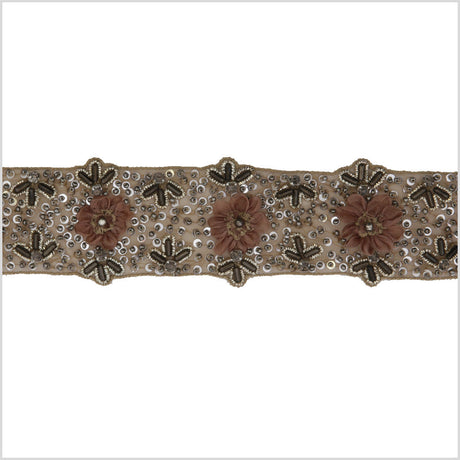 2" Beige Floral Beaded Rhinestone Trim