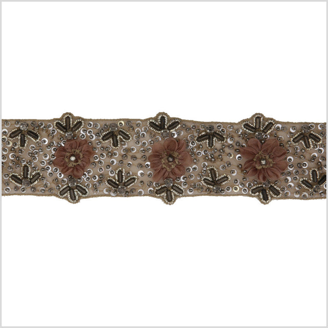 2" Beige Floral Beaded Rhinestone Trim