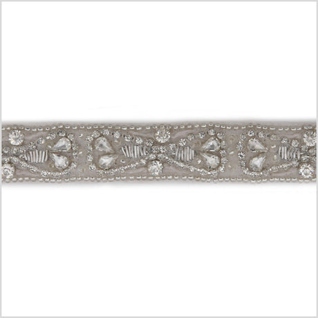 0.75" White/Silver Beaded Rhinestone Trim