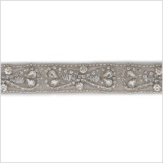0.75" White/Silver Beaded Rhinestone Trim