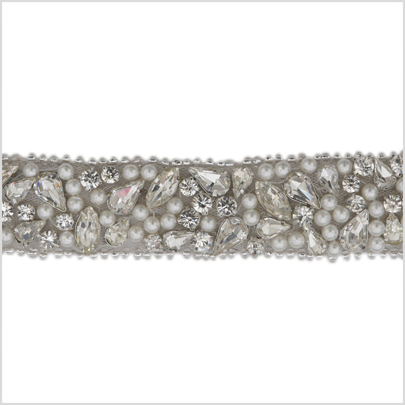 1" Silver Beaded Rhinestone Trim