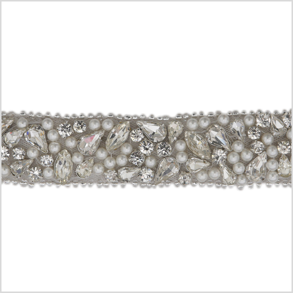 1" Silver Beaded Rhinestone Trim