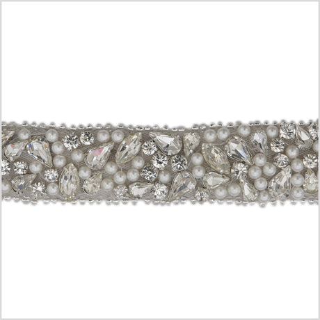 1" Silver Beaded Rhinestone Trim