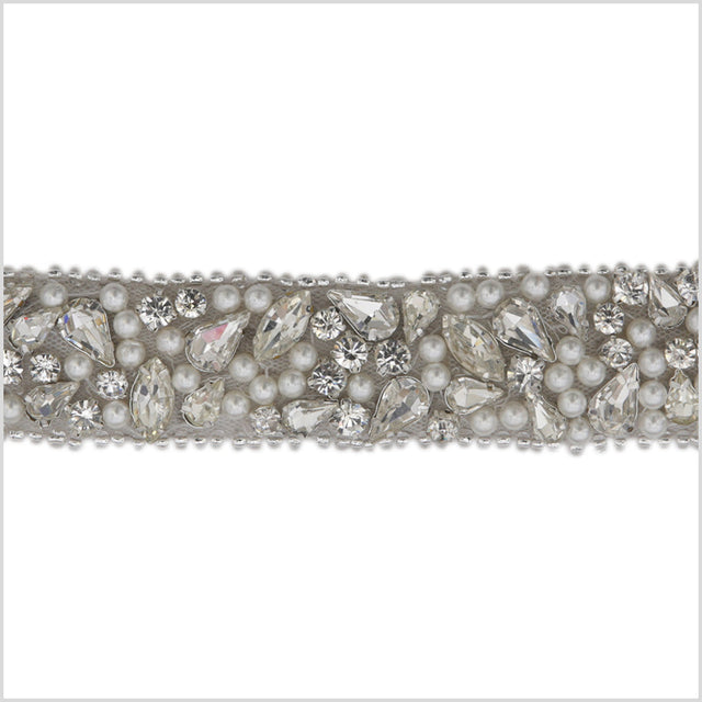 1" Silver Beaded Rhinestone Trim