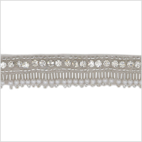 0.75" Pearl White/Silver Beaded Rhinestone Trim