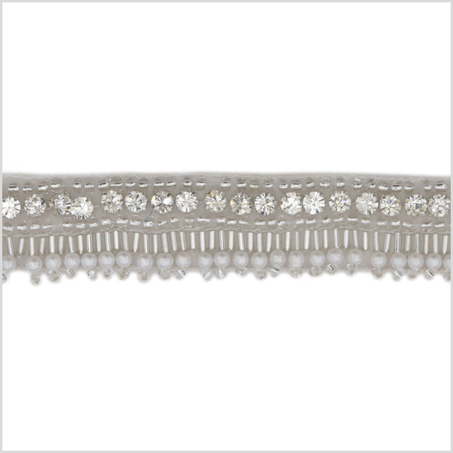 0.75" Pearl White/Silver Beaded Rhinestone Trim