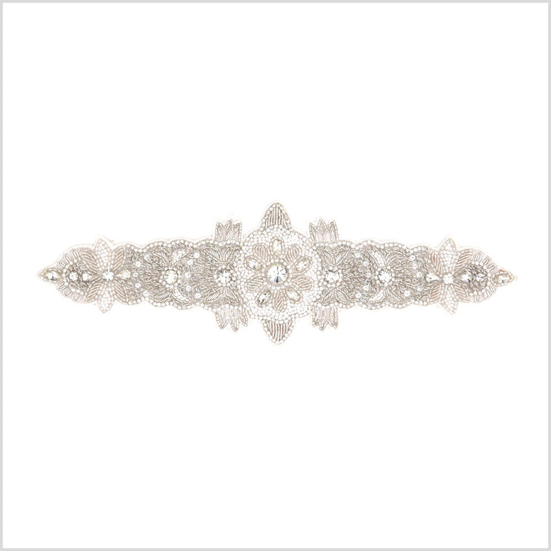Silver/White Beaded Rhinestone Applique