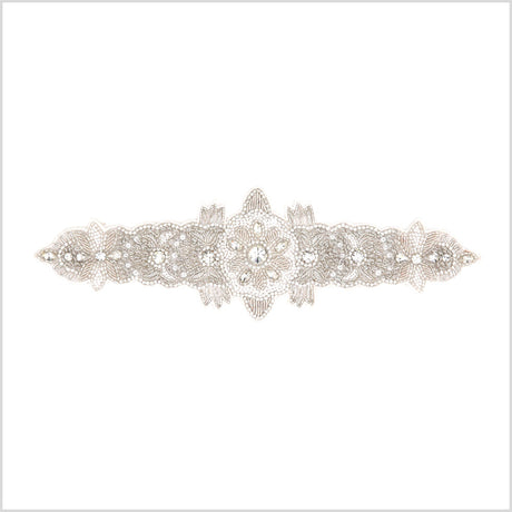 Silver/White Beaded Rhinestone Applique
