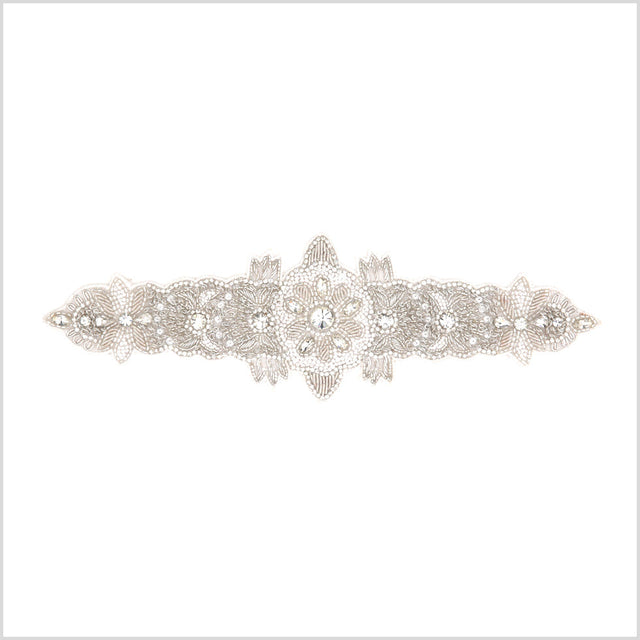 Silver/White Beaded Rhinestone Applique