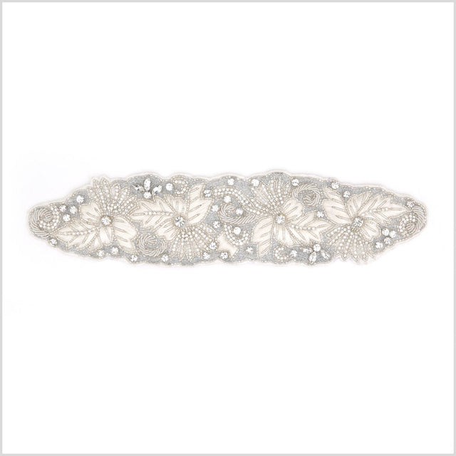 Silver/Ivory Beaded Rhinestone Applique