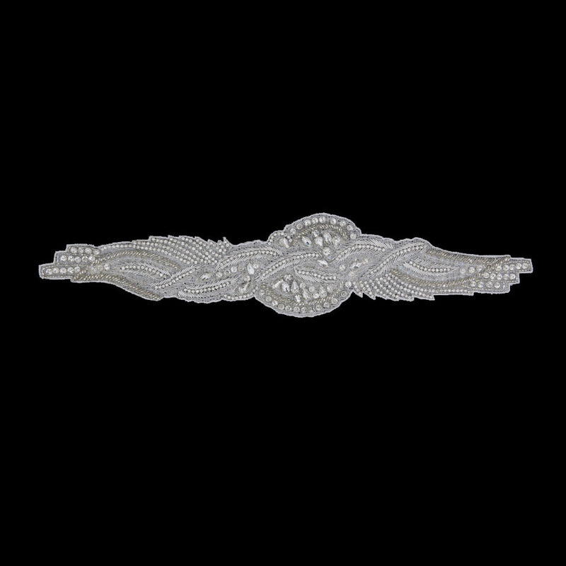 Silver/White Beaded Rhinestone Applique