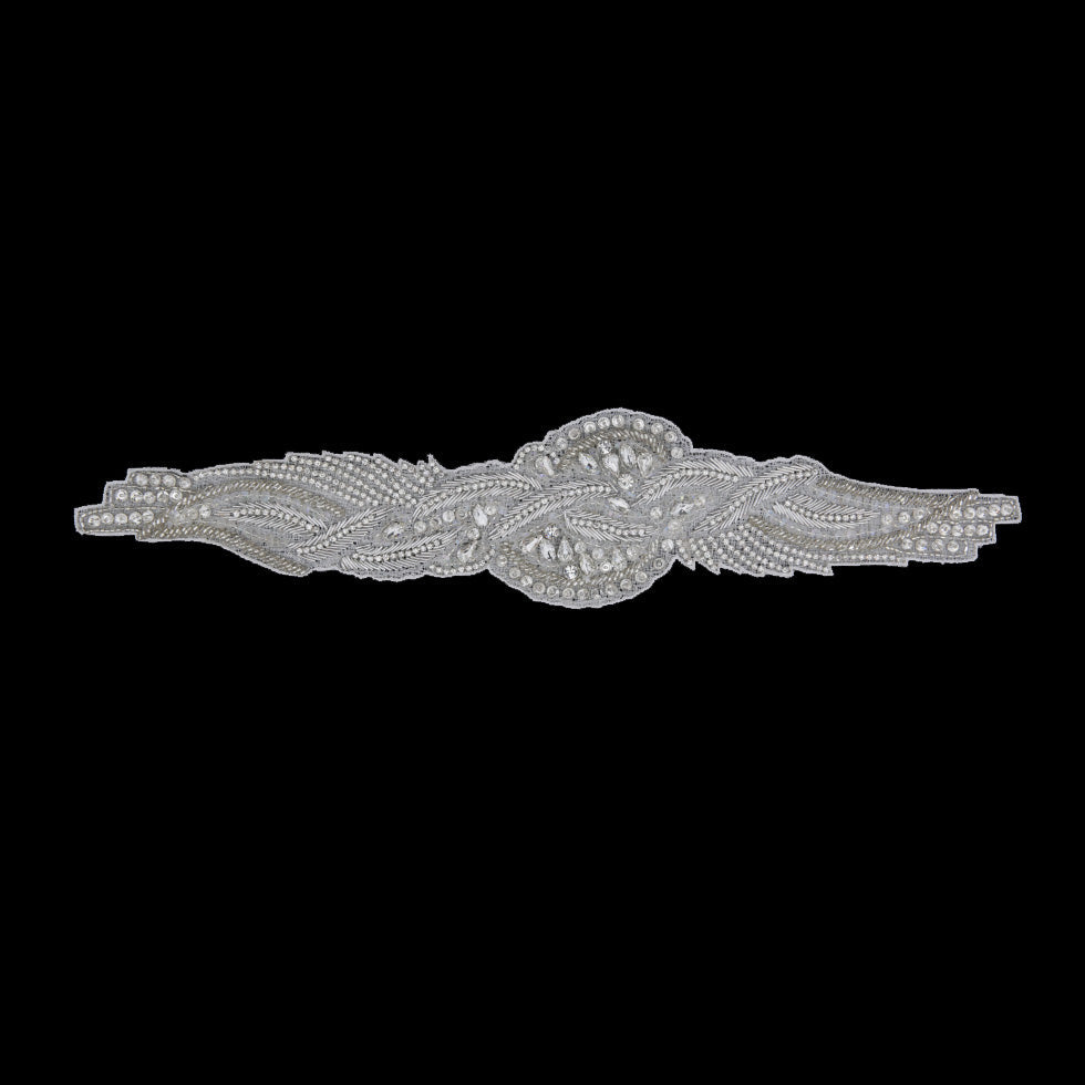 Silver/White Beaded Rhinestone Applique