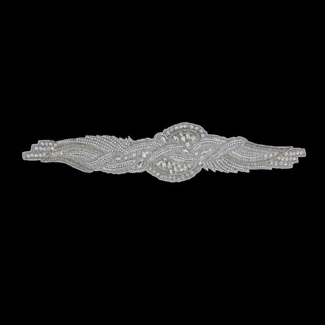Silver/White Beaded Rhinestone Applique