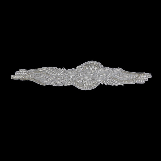 Silver/White Beaded Rhinestone Applique