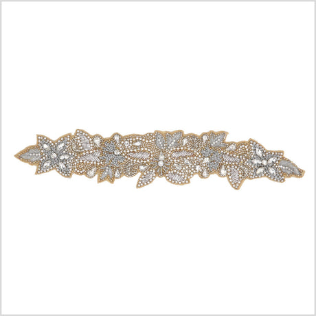 Silver/Beige Beaded Rhinestone Applique