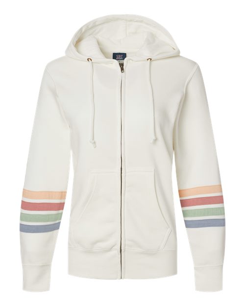 Women's Striped Sleeves Full-Zip Hooded Sweatshirt