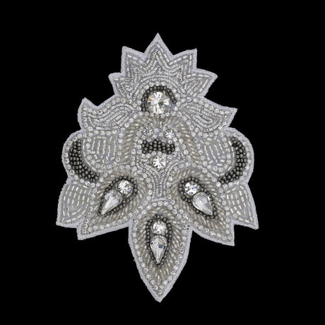 Silver/Gunmetal Beaded Rhinestone Applique