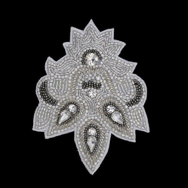Silver/Gunmetal Beaded Rhinestone Applique