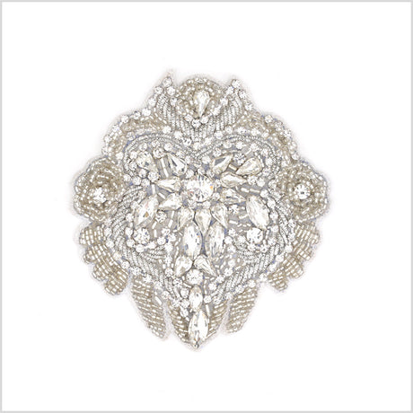Silver Beaded Rhinestone Applique