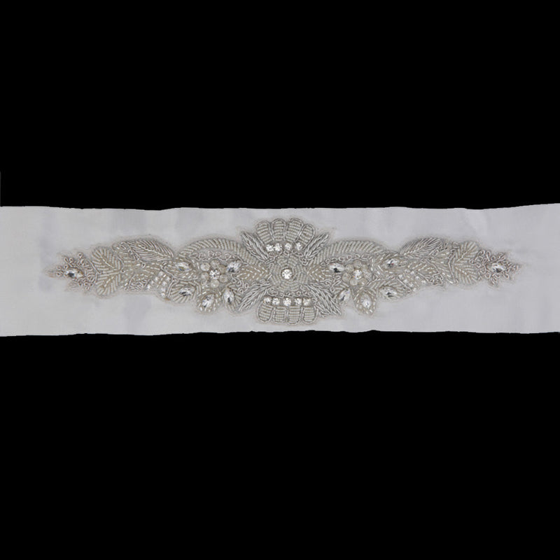 2.75" Silver/White Beaded Rhinestone Bridal Belt