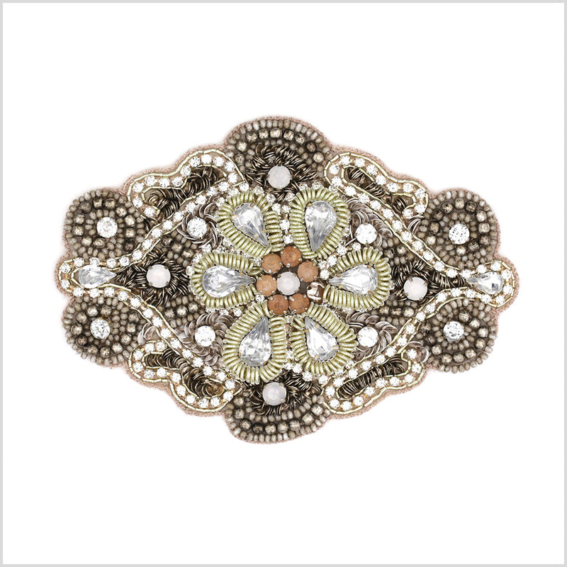 Gray/Silver Floral Beaded Rhinestone Applique