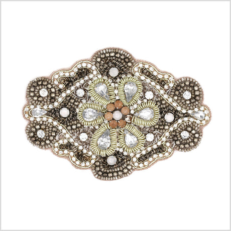 Gray/Silver Floral Beaded Rhinestone Applique