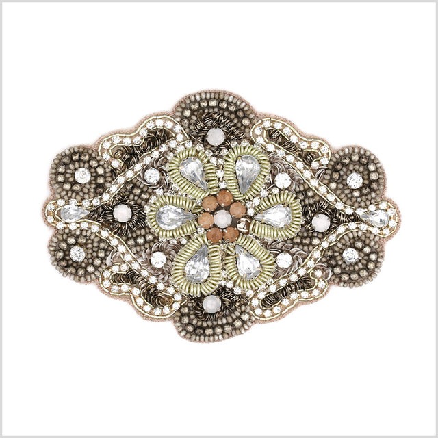 Gray/Silver Floral Beaded Rhinestone Applique