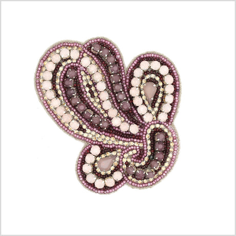Pink/Purple Beaded Rhinestone Applique - 3.75" x 3"