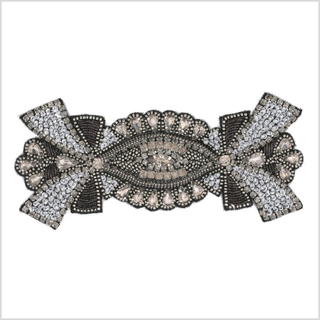Black/Light Blue Beaded Rhinestone Applique