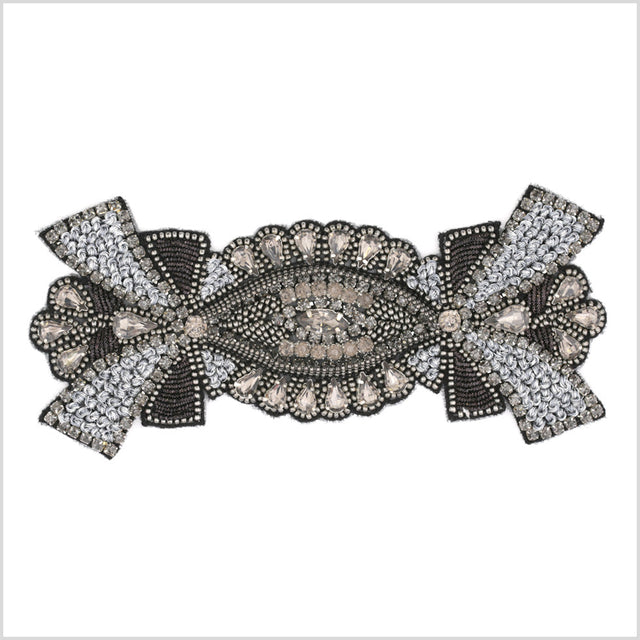 Black/Light Blue Beaded Rhinestone Applique