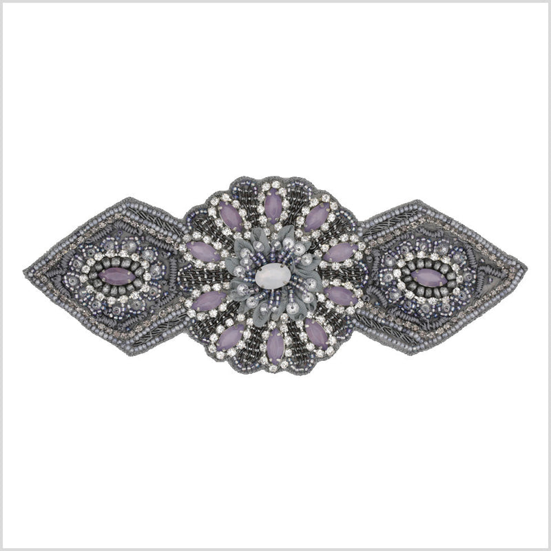 Gray/Purple Beaded Rhinestone Applique