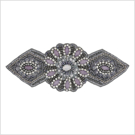 Gray/Purple Beaded Rhinestone Applique