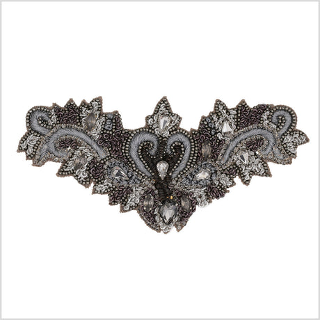 Gunmetal/Light Blue Beaded Rhinestone Applique