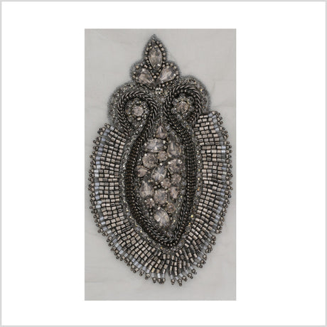 Gunmetal Beaded Rhinestone Applique on Gray Organza