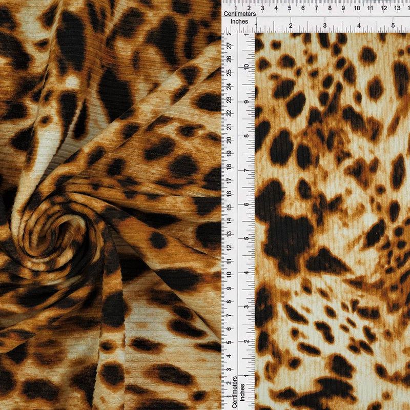 Animal Print Rib Knit Fabric Khaki Taupe