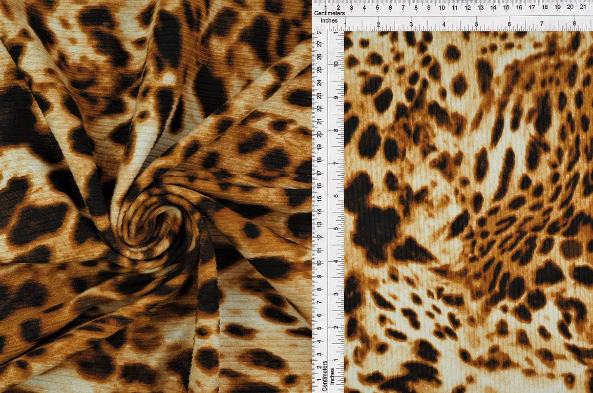 Animal Print Rib Knit Fabric Khaki Taupe