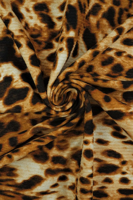 1 Yard Yummy Rib Animal Leopard Print Fabric 170 GSM Polyester Spandex Blend 58/60" Width