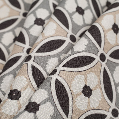 Spanish Black/Gray Floral Geometric Poly/Cotton Canvas