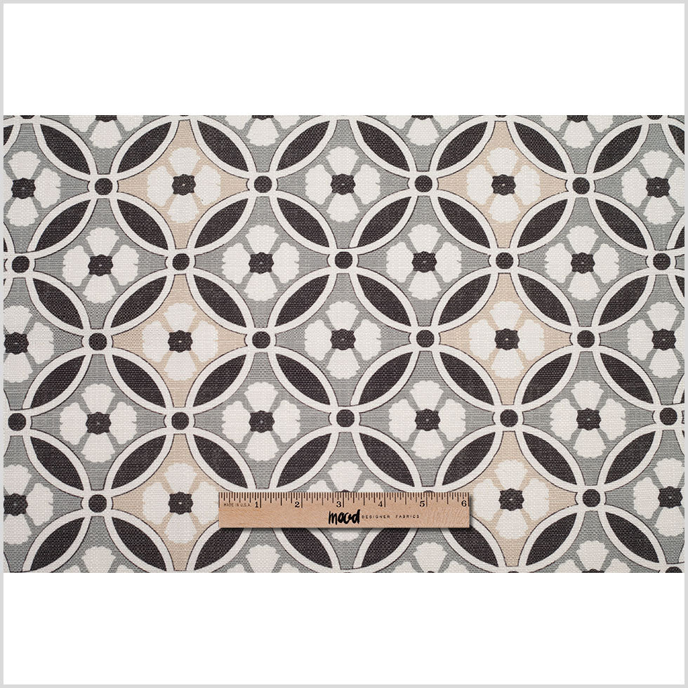 Spanish Black/Gray Floral Geometric Poly/Cotton Canvas