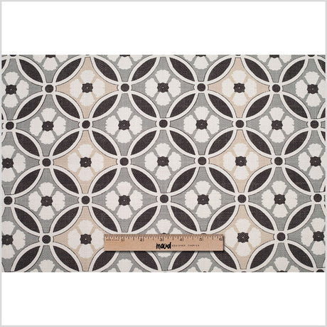 Spanish Black/Gray Floral Geometric Poly/Cotton Canvas