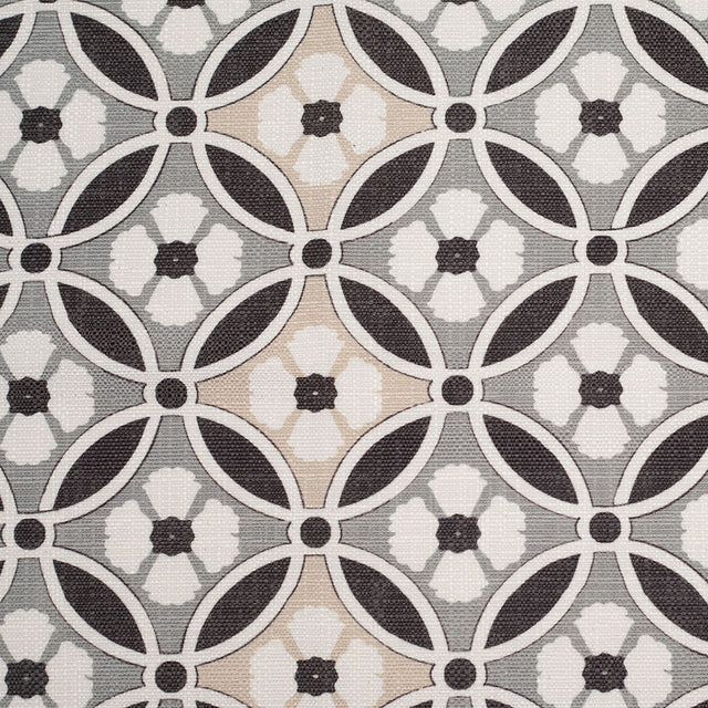 Spanish Black/Gray Floral Geometric Poly/Cotton Canvas