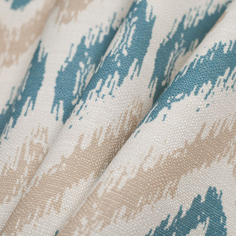 Spanish Blue/Beige Ikat-Like Geometric Poly/Cotton Canvas