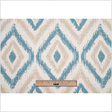 Spanish Blue/Beige Ikat-Like Geometric Poly/Cotton Canvas
