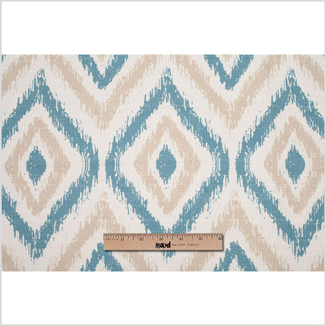 Spanish Blue/Beige Ikat-Like Geometric Poly/Cotton Canvas