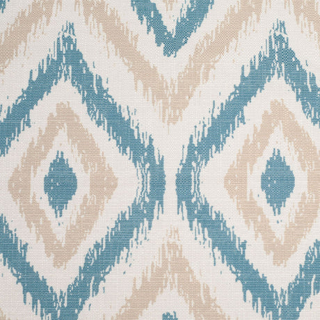 Spanish Blue/Beige Ikat-Like Geometric Poly/Cotton Canvas