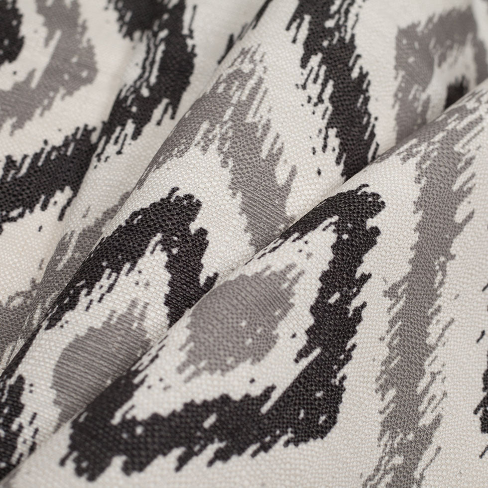 Spanish Black/Gray Ikat-Like Geometric Poly/Cotton Canvas