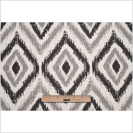 Spanish Black/Gray Ikat-Like Geometric Poly/Cotton Canvas