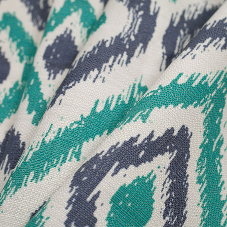 Spanish Green/Blue Ikat-Like Geometric Poly/Cotton Canvas