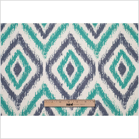 Spanish Green/Blue Ikat-Like Geometric Poly/Cotton Canvas