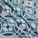 Spanish Navy and Beige Floral Geometric Poly-Cotton Canvas